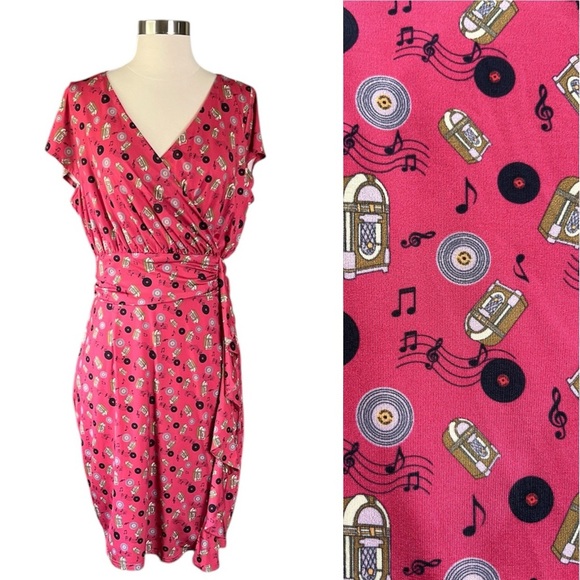 LINDY BOP Faux Wrap Midi Dress in Jukebox Print NWT Size 8 - Picture 1 of 11
